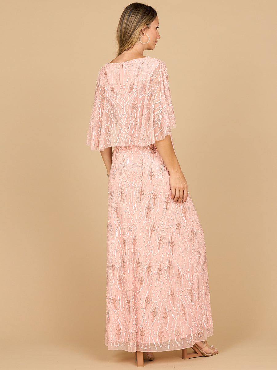 Beaded Gown with Half Cape