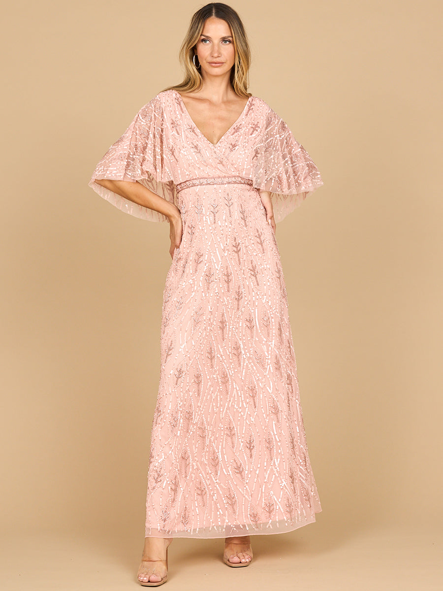 Beaded Gown with Half Cape
