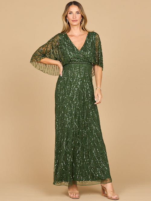 Beaded Gown with Half Cape