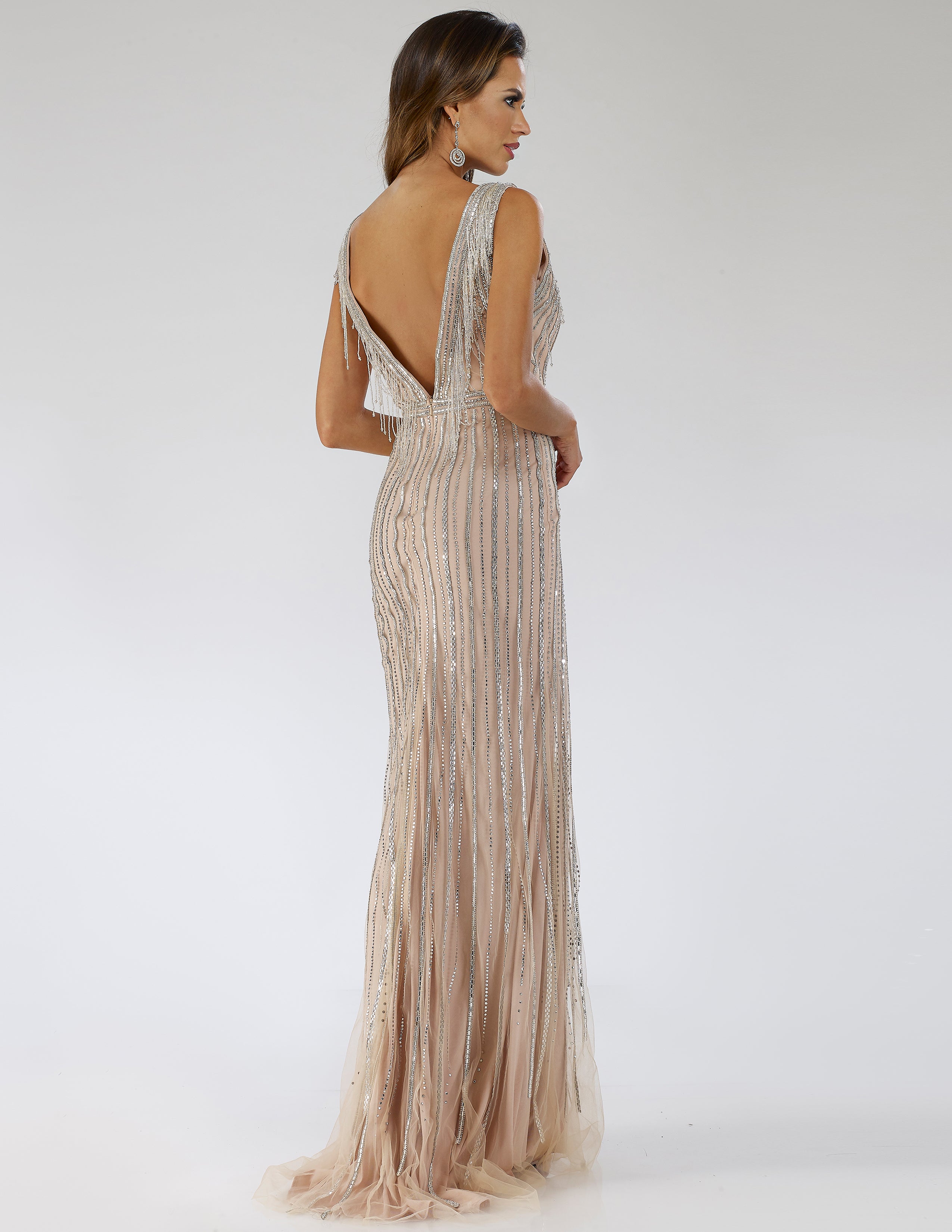 Beaded V-Neck Gown - Lara 29680