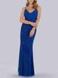 Plunging Neckline Spaghetti Strap Fitted Column Dress - Lara 29911