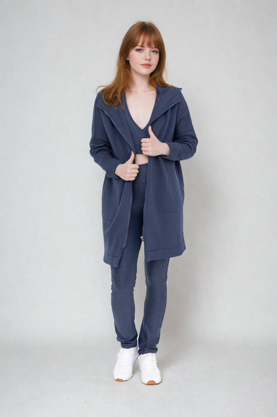 Cozy Comfort  Zip Up Hoodie Jacket  Teal Navy